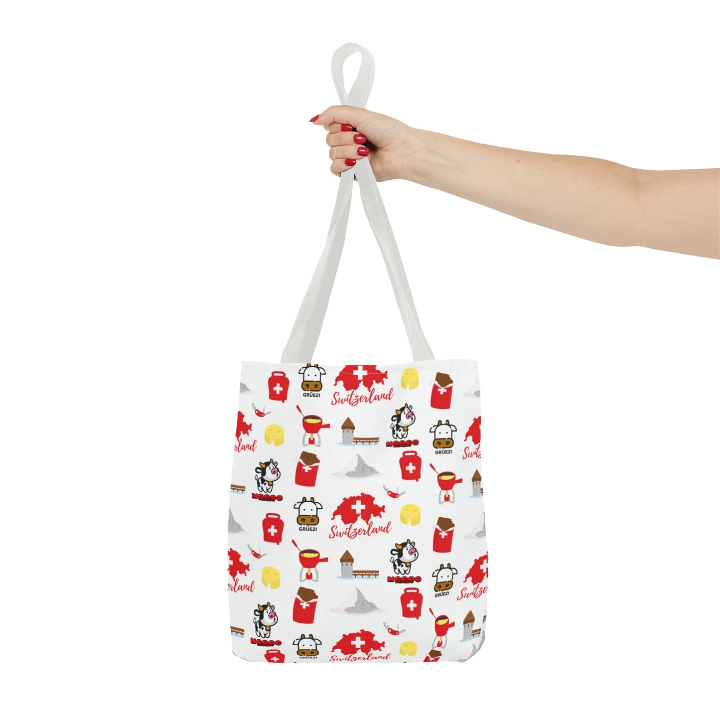 Swiss Travel Icons Pattern Tote Bag: Explore the Alpine Adventure! (AOP)