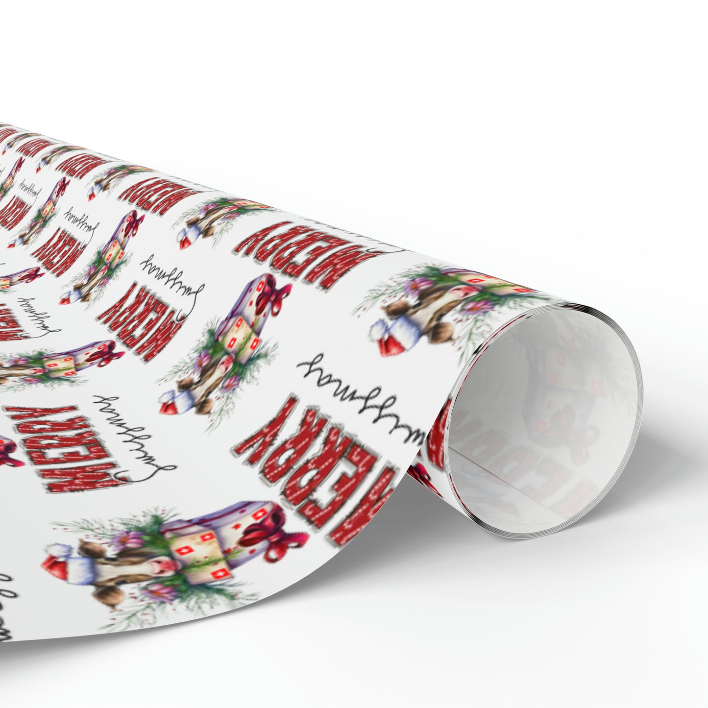 Merry Swissmas Wrapping Paper | Featuring Swiss Cows on Gift Boxes!