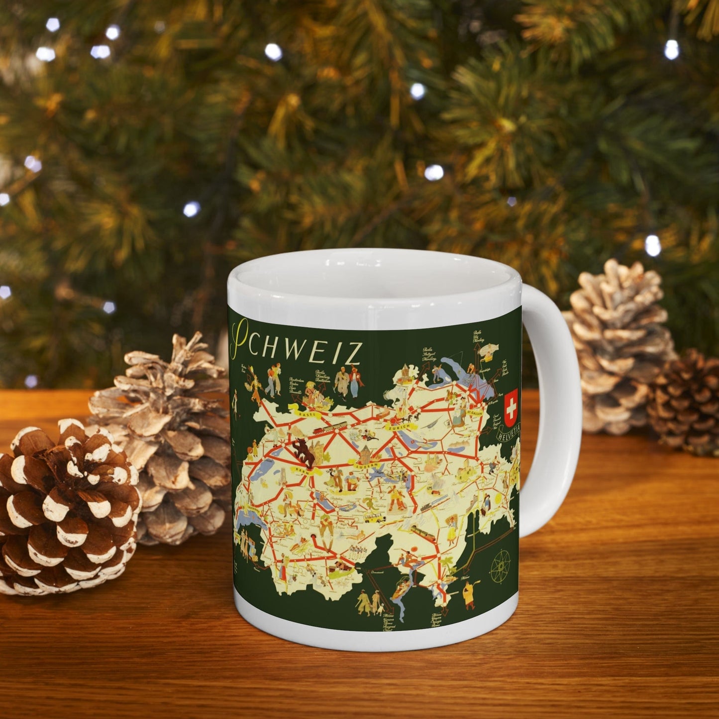 Switzerland Country Shape and Hans Thöni Travel Artwork Mug