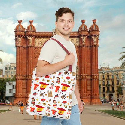 Discover Spain in Style: Vibrant Travel Tote Bag with Iconic Pattern