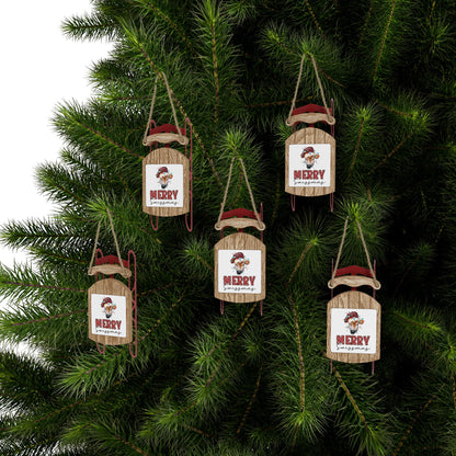 🎄 "Merry Swissmas" Wooden Sled Ornament - Rustic Swiss Christmas Decoration with Festive Cow Design 🇨🇭