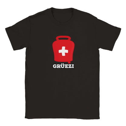 Grüezi - Hello in Switzerland with Swiss Cow Bell | Kids T-shirt