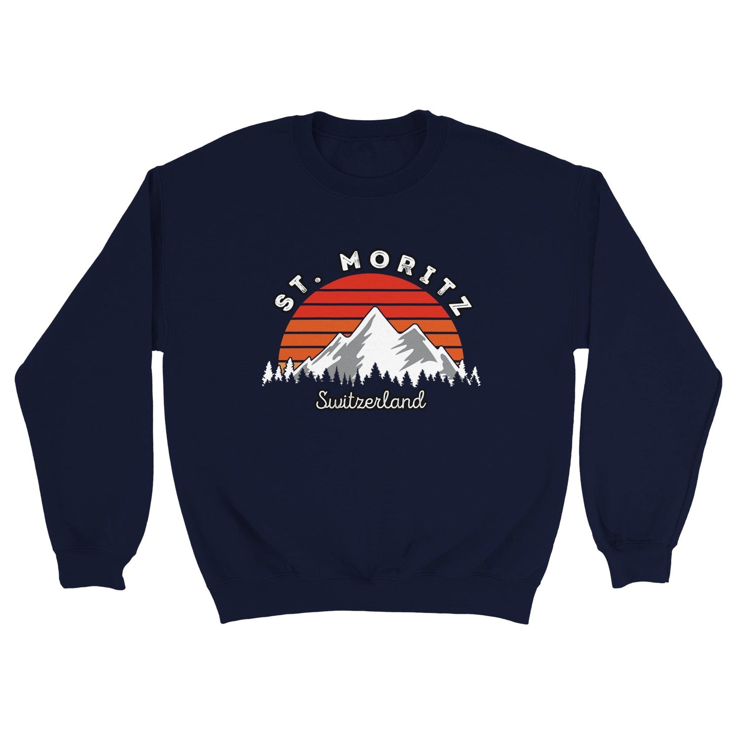 St. Moritz, Switzerland | Alps Trees Snow Retro Sunset Sweatshirt