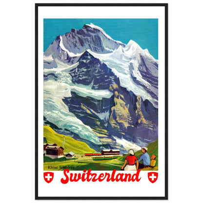 Majestic Jungfrau Mountain in Switzerland | Vintage Travel Wooden Framed Poster | 60x90 cm / 24x36″