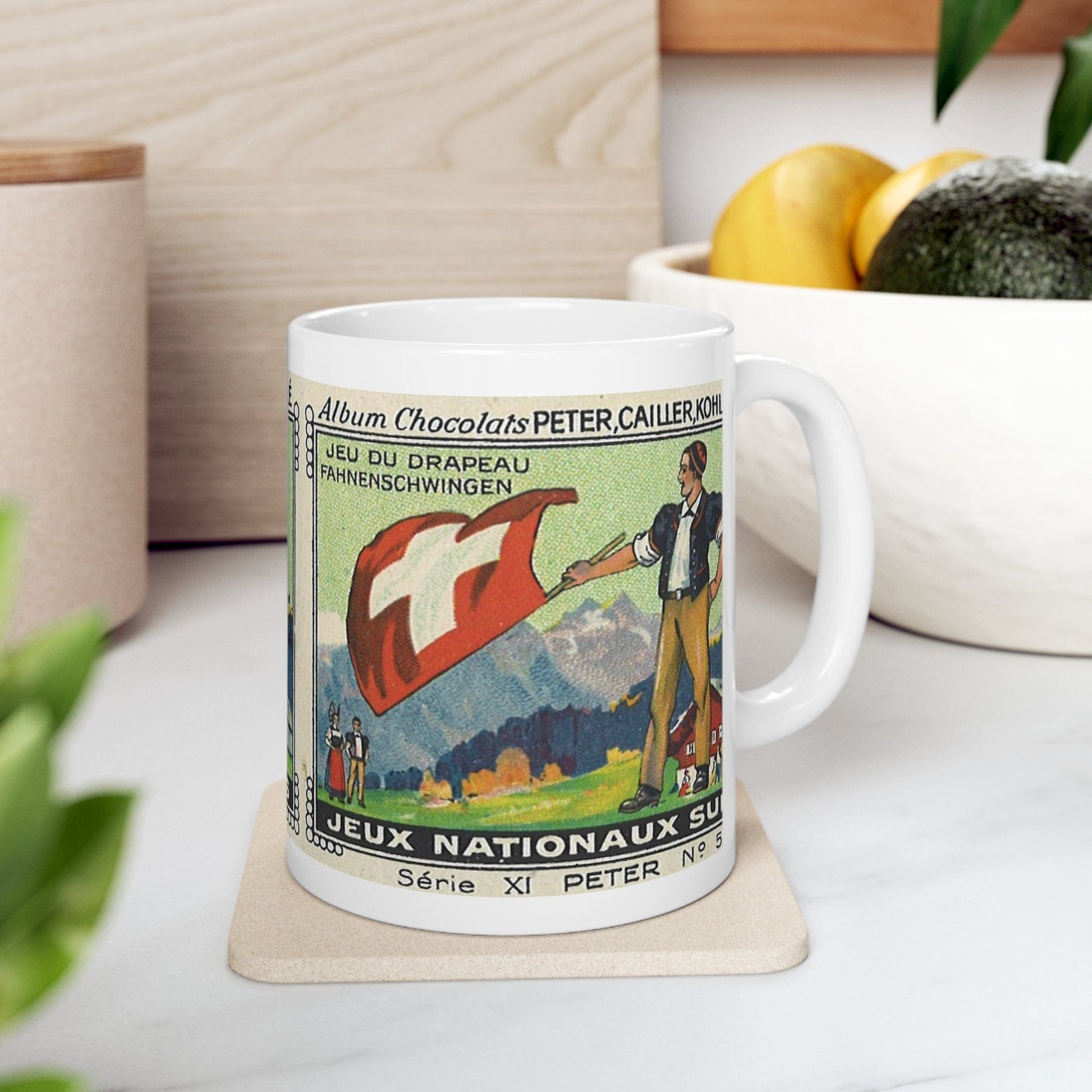 Swiss flag throwing vintage painting mug