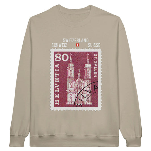 St. Gallen Vintage Stamp Sweatshirt featuring the iconic Abbey - Limited Edition Swiss Elegance