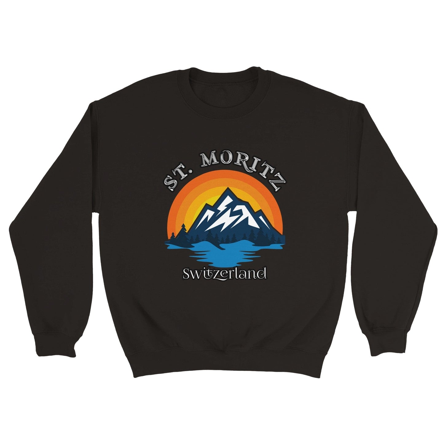 St. Moritz, Switzerland | Retro Sunset Alps Mountains Trees & Lake | Unisex Sweatshirt