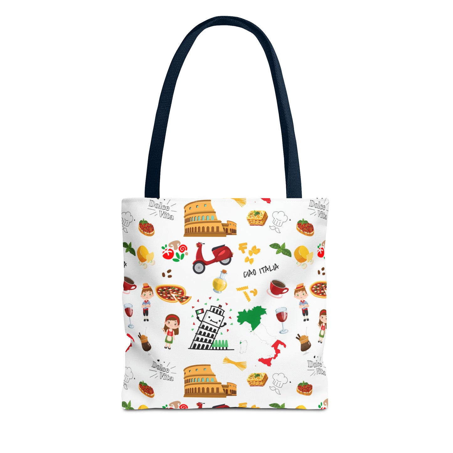 Italian Icons Tote Bag: Pizza, Coliseum, Coffee & More! Explore Italy's Charm in Style AOP