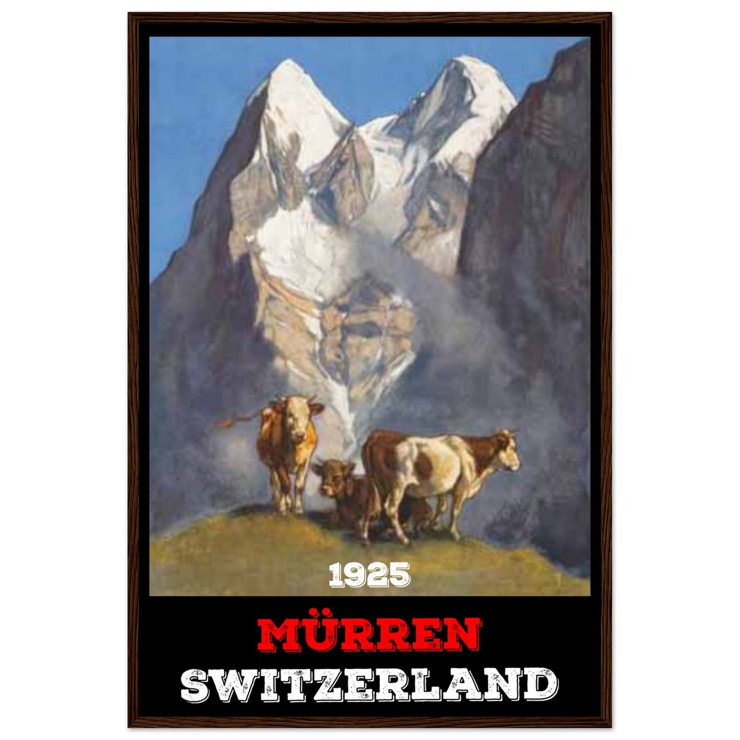 Mürren, Switzerland | Vintage Travel Wooden Framed Poster | 60x90 cm / 24x36″