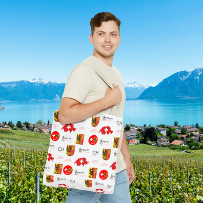 Swiss Splendor Tote: Geneva Coat of Arms, Flag, and Map Pattern