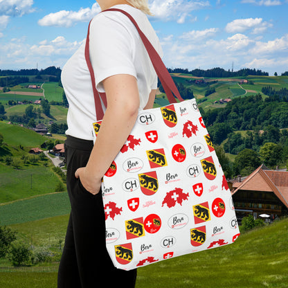 Bern Beauty All Over Tote: Swiss Flag, Coat of Arms & Map Pattern