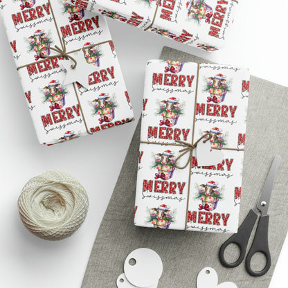 Merry Swissmas Wrapping Paper | Featuring Swiss Cows on Gift Boxes!