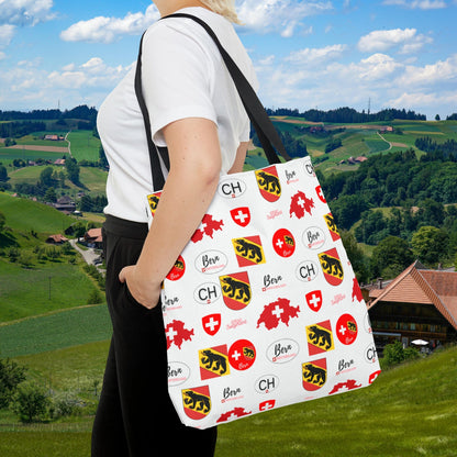 Bern Beauty All Over Tote: Swiss Flag, Coat of Arms & Map Pattern