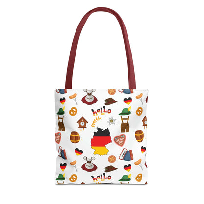 Authentic German Charm Tote: Flag, Traditional Attire, Pretzels, Sausages & More! Ideal for Wanderlust Souls (AOP)