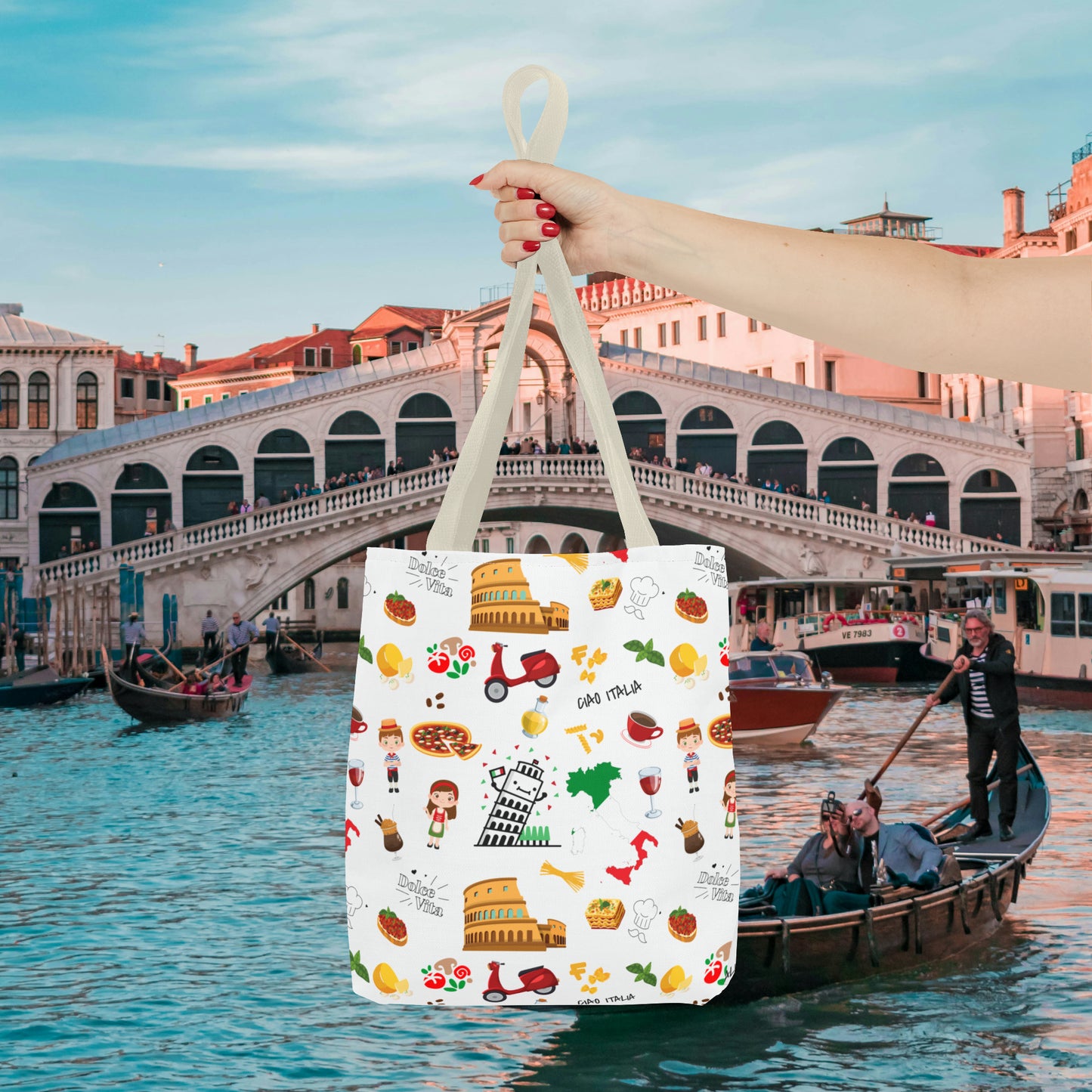 Italian Icons Tote Bag: Pizza, Coliseum, Coffee & More! Explore Italy's Charm in Style AOP