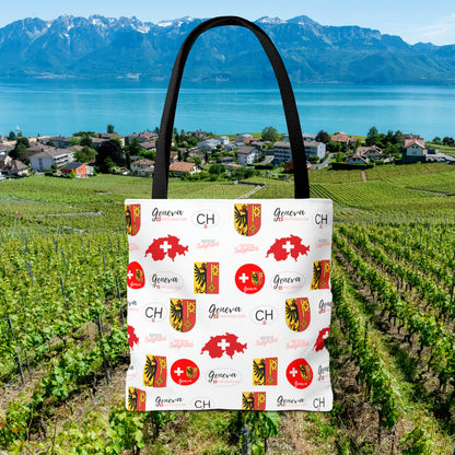 Swiss Splendor Tote: Geneva Coat of Arms, Flag, and Map Pattern