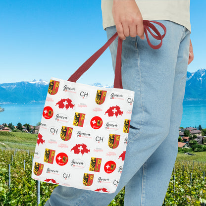 Swiss Splendor Tote: Geneva Coat of Arms, Flag, and Map Pattern