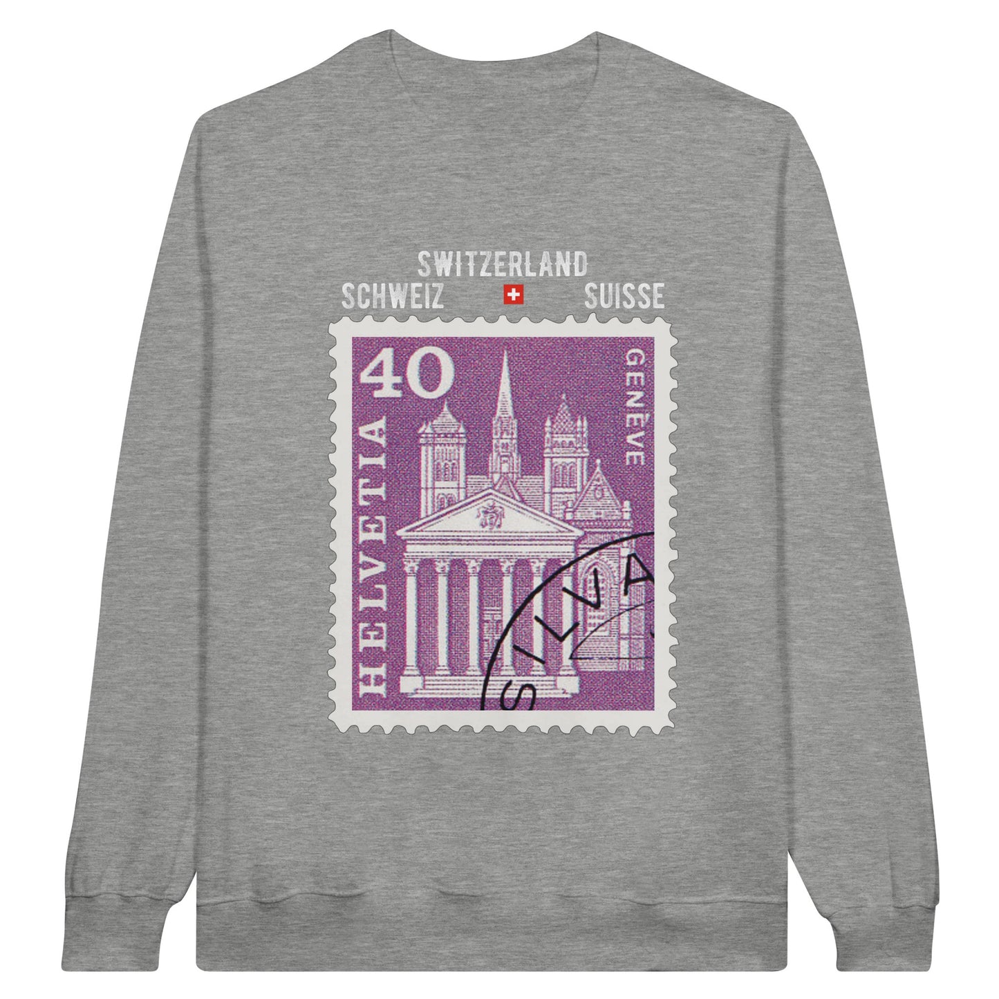 Geneva Vintage Stamp Sweatshirt featuring Palais de Nations and Old Town charm - Limited Edition Swiss Urban Chic