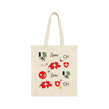 Embrace LAAX: Travel Icons Pattern Cotton Canvas Tote Bag - Perfect for Swiss Adventure Enthusiasts!