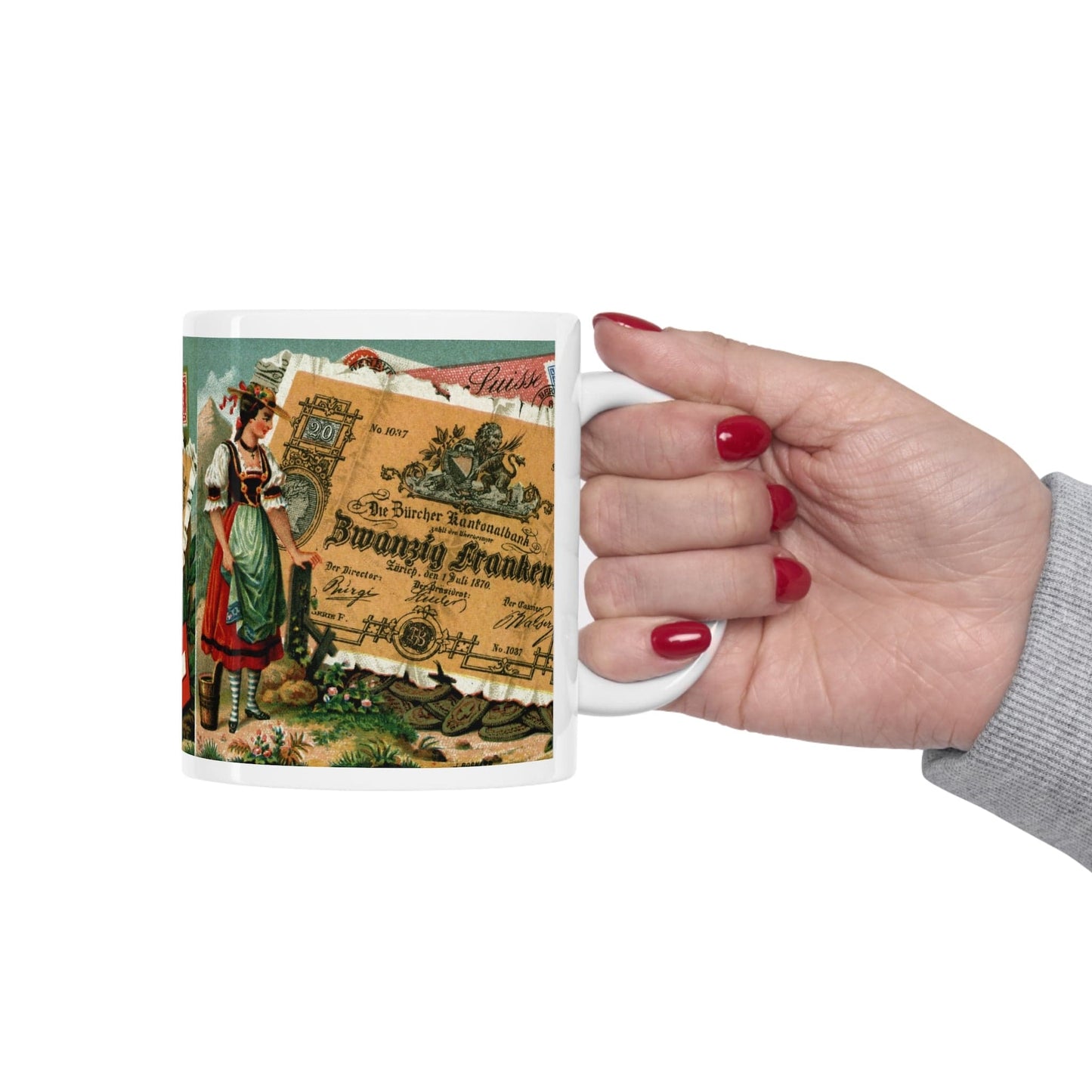 Swiss Vintage Painting of Early Days Money | Mug