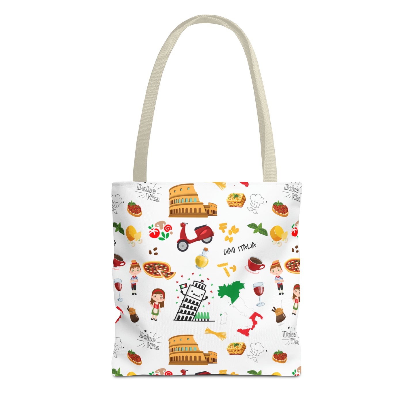 Italian Icons Tote Bag: Pizza, Coliseum, Coffee & More! Explore Italy's Charm in Style AOP