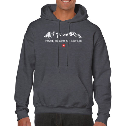 Swiss Alps: Eiger, Mönch, and Jungfrau skyline hoodie - embrace the spirit of Switzerland with this stylish and comfortable hoodie