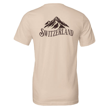 Back view of Switzerland T-shirt with Alps design