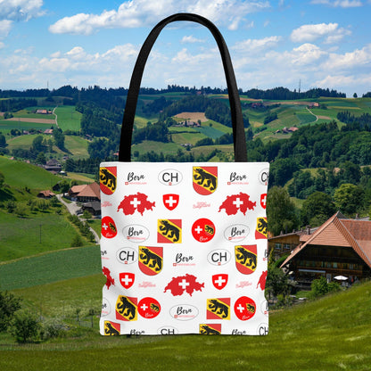 Bern Beauty All Over Tote: Swiss Flag, Coat of Arms & Map Pattern