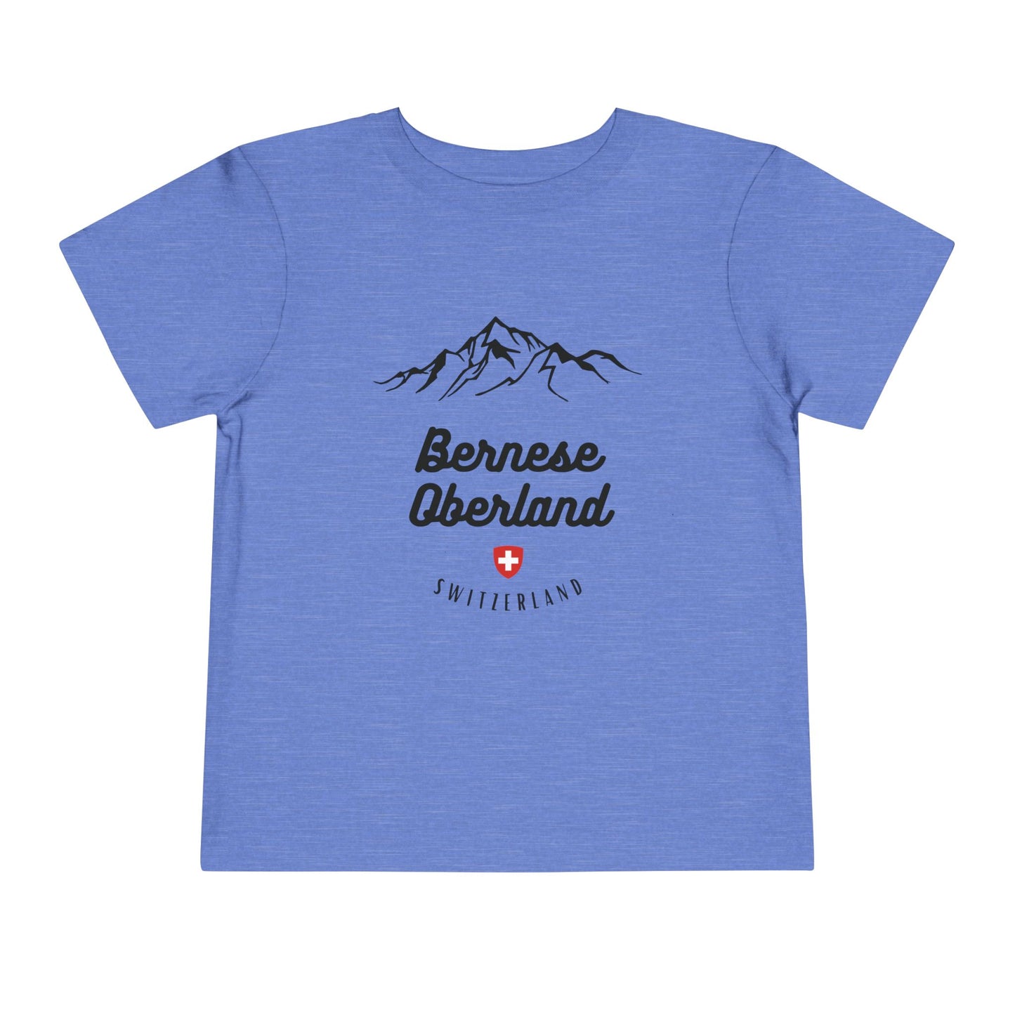 Toddler hiking shirt with a sleek mountain range and iconic Swiss crest