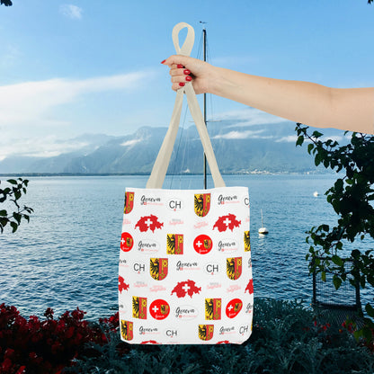 Swiss Splendor Tote: Geneva Coat of Arms, Flag, and Map Pattern