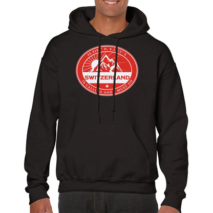 Switzerland is Calling and I Must Go | Outdoor Seal with Coordinates Hoodie: Mountain Graphic on Oval Shape