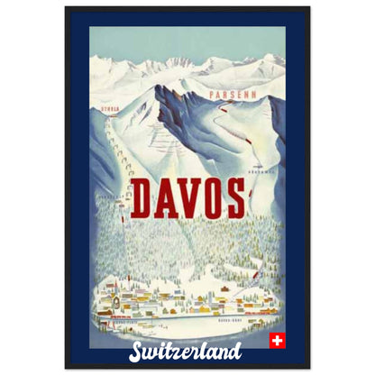 Davos, Switzerland Vintage Travel | Wooden Framed Poster | 60x90 cm / 24x36″