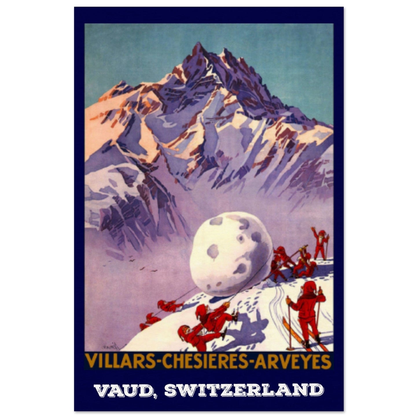 Villars, Chesières, and Arveyes in Switzerland Retro Travel | Museum-Quality Poster | 60x90 cm / 24x36″