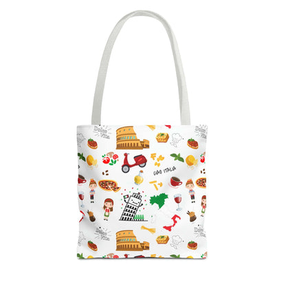 Italian Icons Tote Bag: Pizza, Coliseum, Coffee & More! Explore Italy's Charm in Style AOP