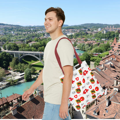 Bern Beauty All Over Tote: Swiss Flag, Coat of Arms & Map Pattern