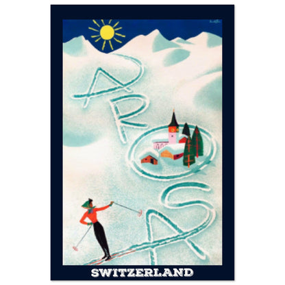 Vintage Winter Wonderland in Arosa, Switzerland Museum-Quality Poster | 60x90 cm / 24x36″