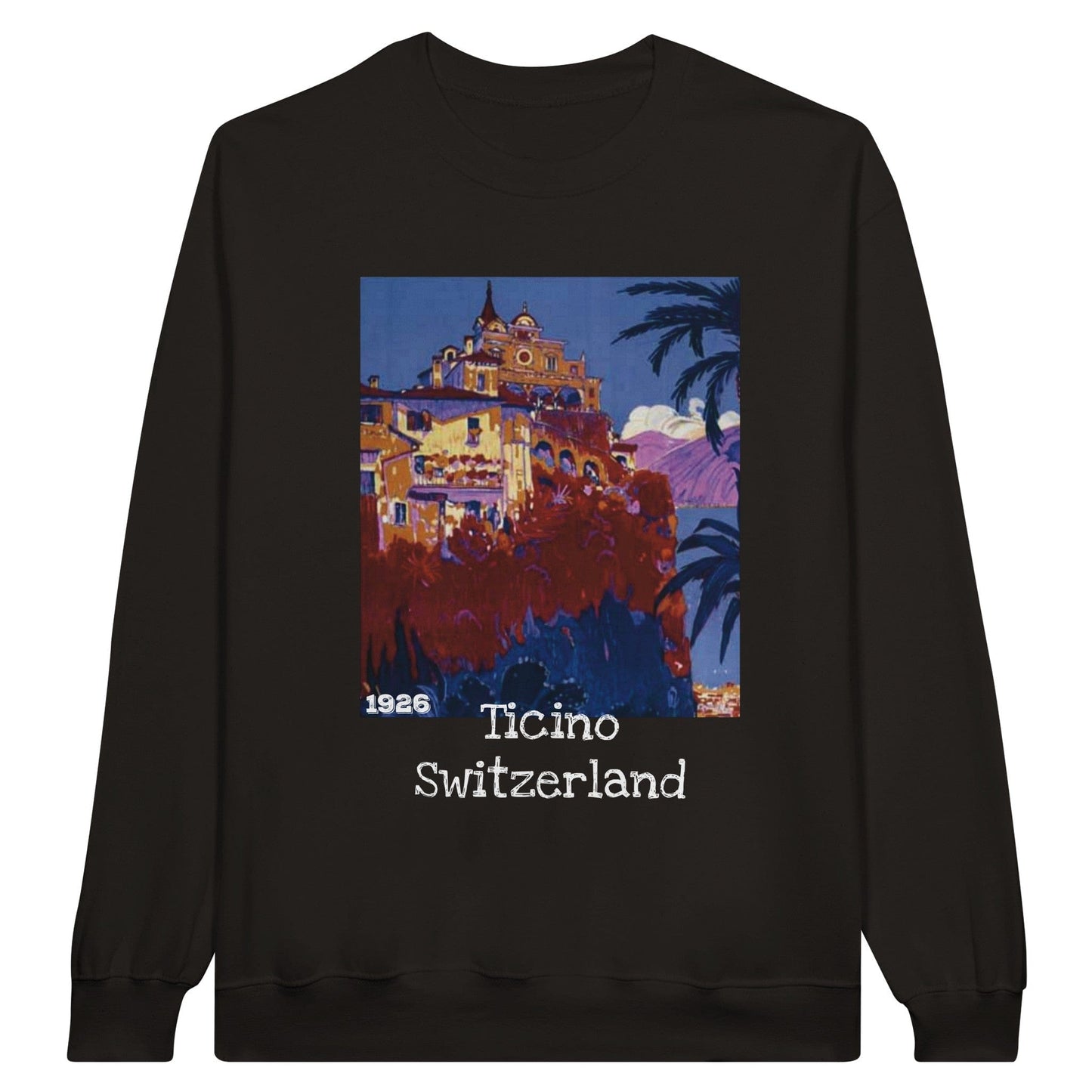 Ticino, Switzerland | Vintage Travel Sweatshirt featuring a vintage travel poster design