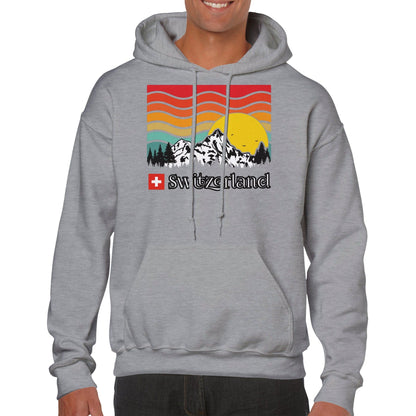 Switzerland | Sunset Retro Mountain Hoodie - the perfect way to embrace the spirit of Switzerland!