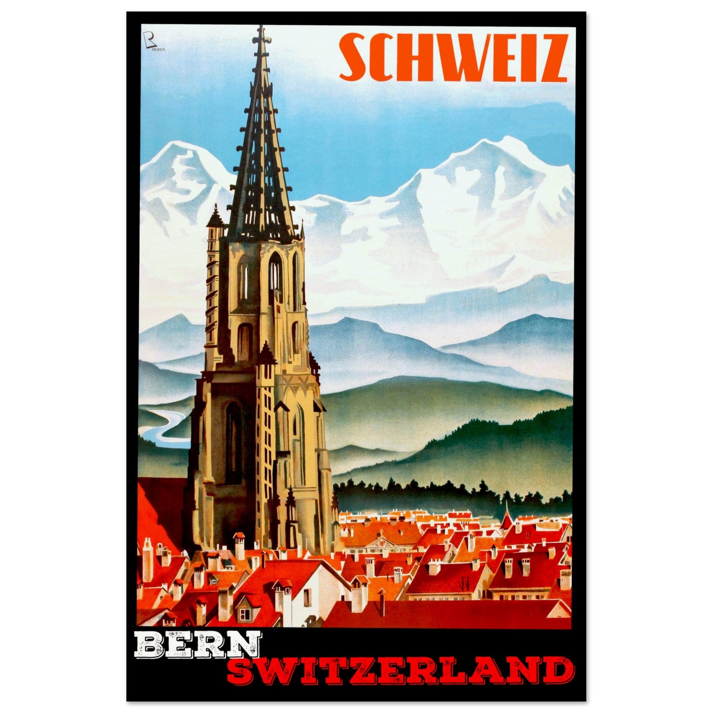 Bern, Switzerland Retro Travel Poster | 60x90 cm / 24x36″