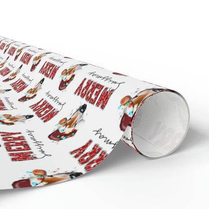 Festive Merry Swismass Wrapping Paper | Swiss Cow with Christmas Hat & Lights