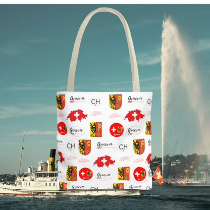 Swiss Splendor Tote: Geneva Coat of Arms, Flag, and Map Pattern