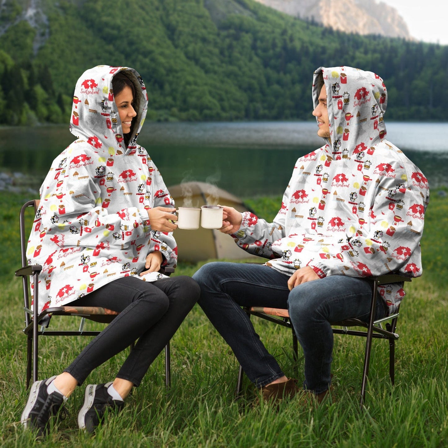 Switzerland enthusiast enjoying the cozy comfort of the Snug Hoodie, wrapped in Swiss culture.