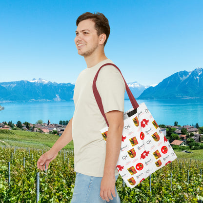 Swiss Splendor Tote: Geneva Coat of Arms, Flag, and Map Pattern