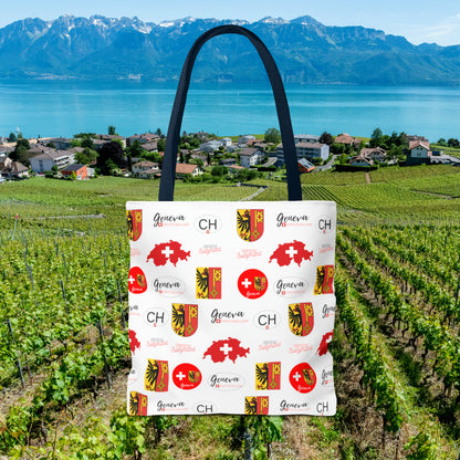 Swiss Splendor Tote: Geneva Coat of Arms, Flag, and Map Pattern