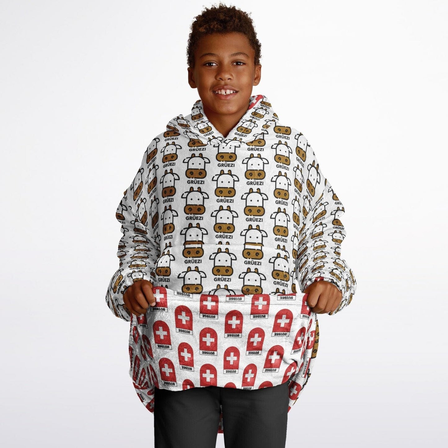 Swiss Cow and Swiss Coat of Arms | Reversible Youth Snug Hoodie