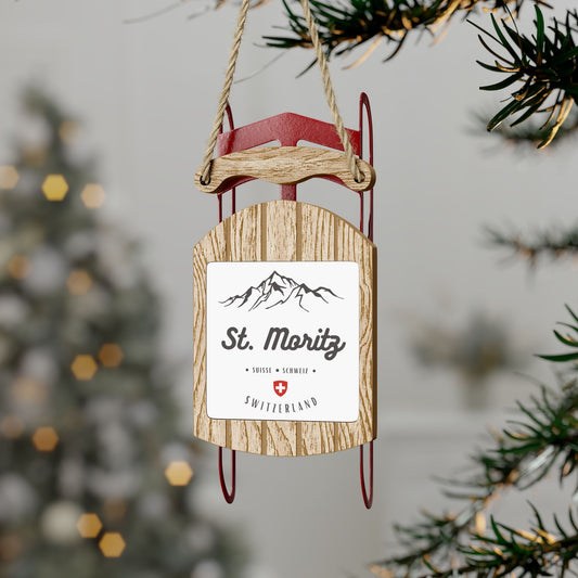 St. Moritz sled ornament, classic Swiss Christmas decoration for the holidays