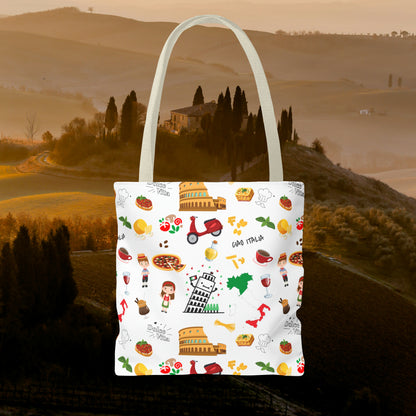 Italian Icons Tote Bag: Pizza, Coliseum, Coffee & More! Explore Italy's Charm in Style AOP