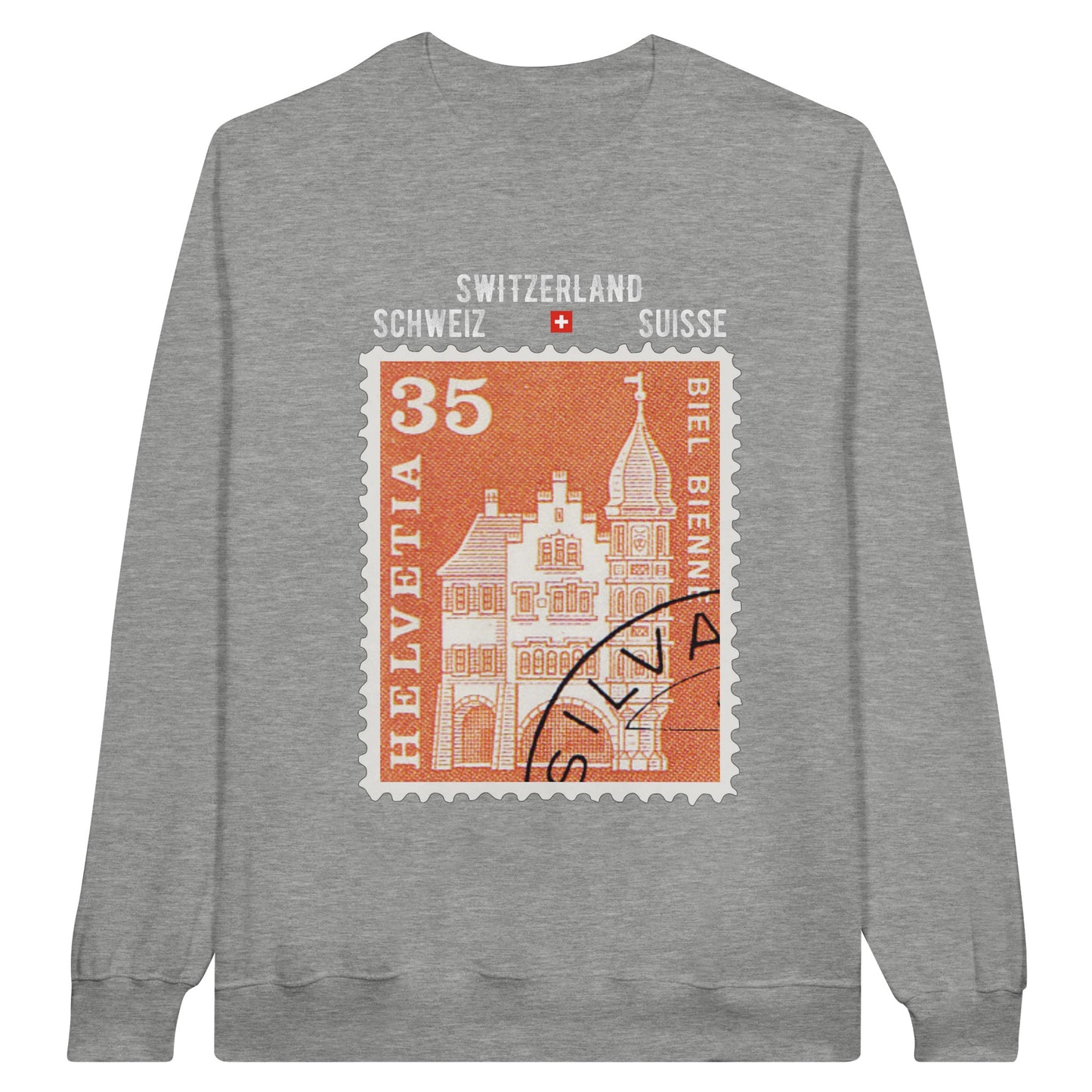 Biel-Bienne Vintage Stamp Sweatshirt featuring RING IN old town charm - Limited Edition Swiss Fashion