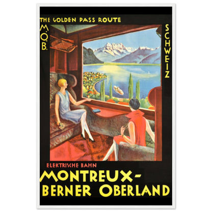 Montreux to Berner Oberland Retro Train Travel |  Wooden Framed Poster | 60x90 cm / 24x36″