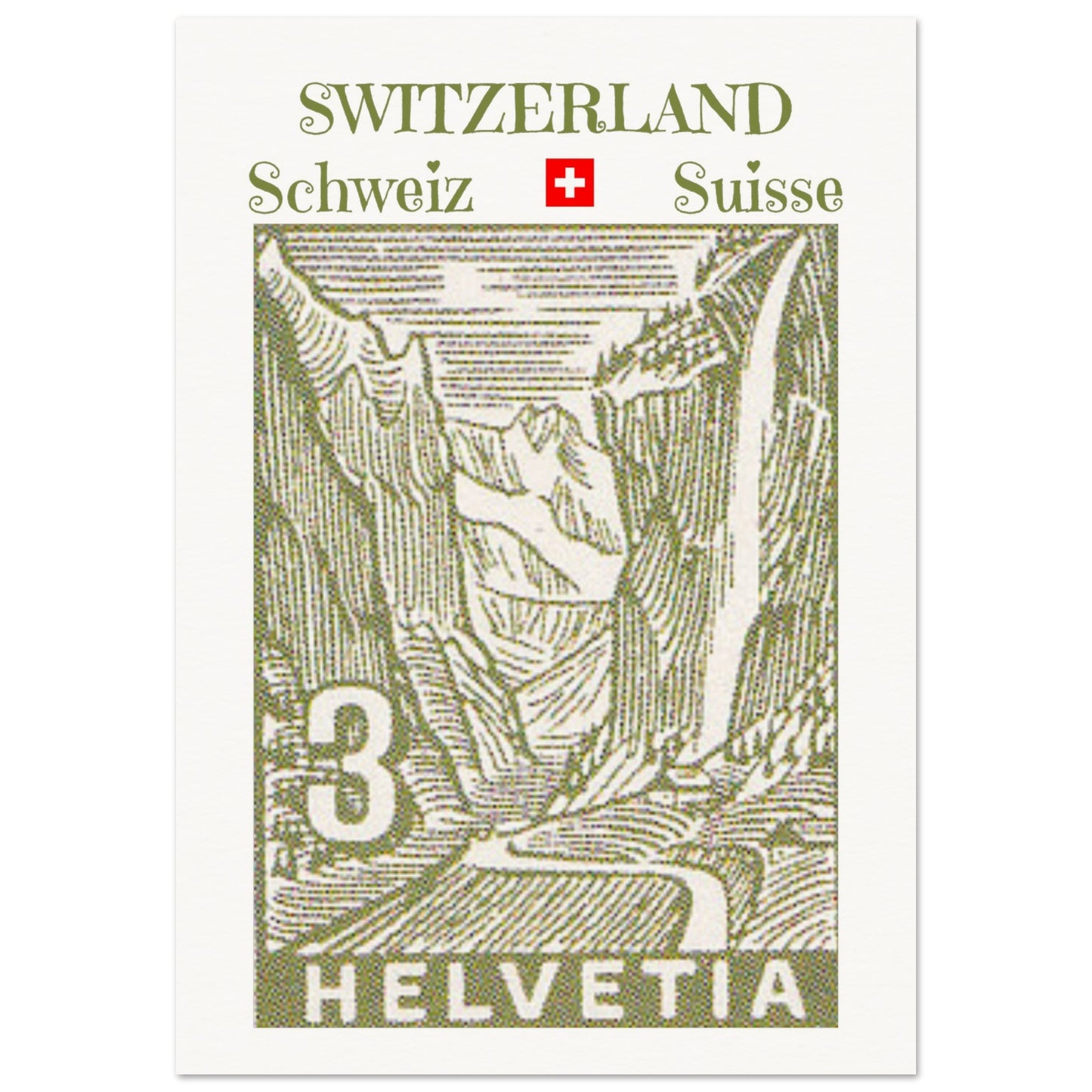 Lauterbrunnen, Switzerland | Vintage Helvetia Stamp Poster | 70x100 cm / 28x40″ - Vertical